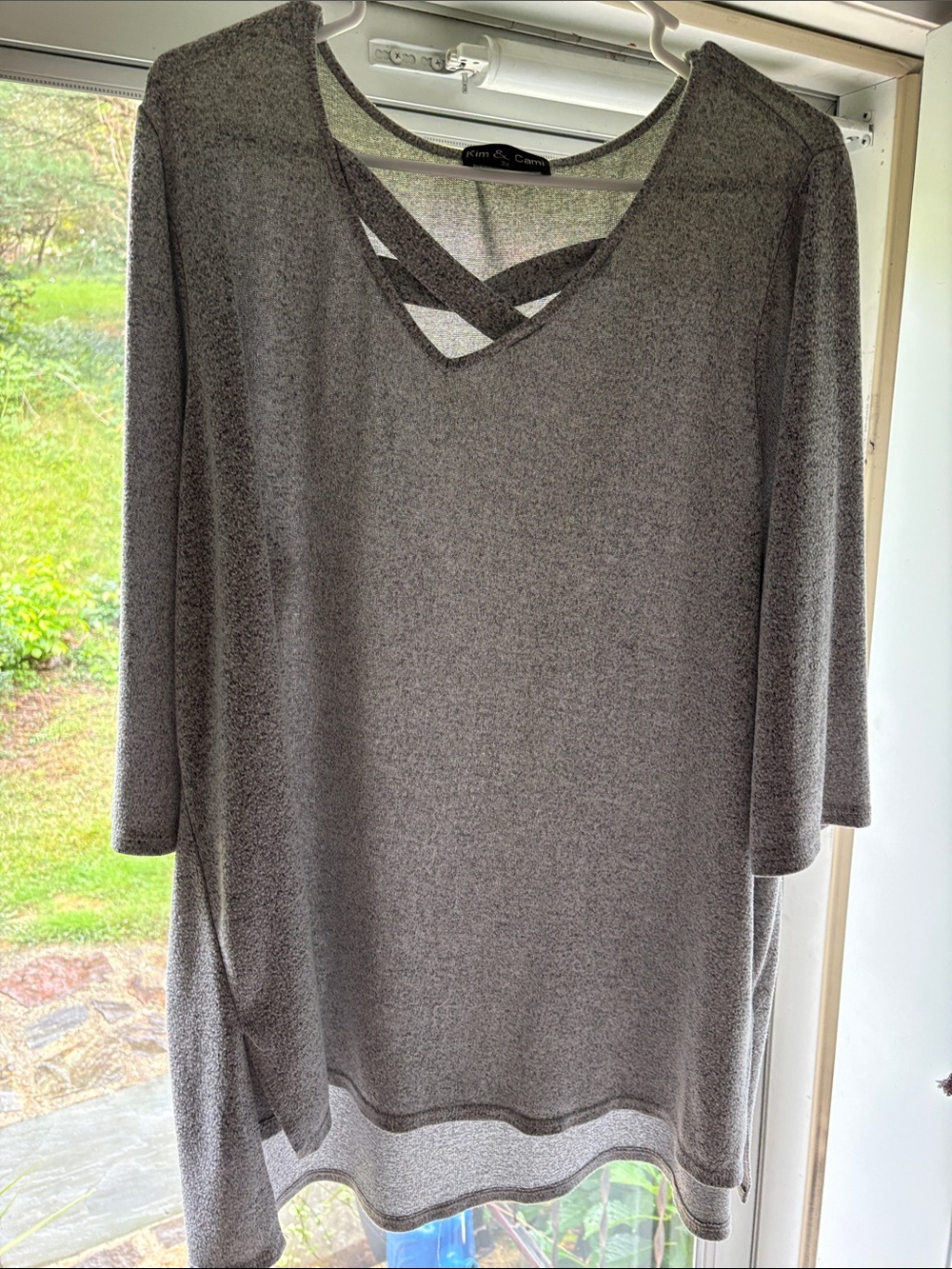 Kim & Cami Heather Gray Crisscross V-Neck Tunic Top